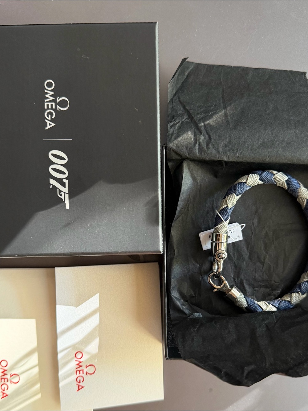 Omega Navy and Cream Braided Cord Bracelet with Metal Clasp